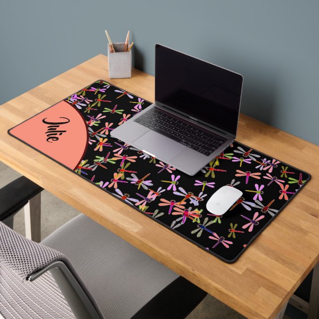 colourful dragonflies personalised desk mat (Office 2)