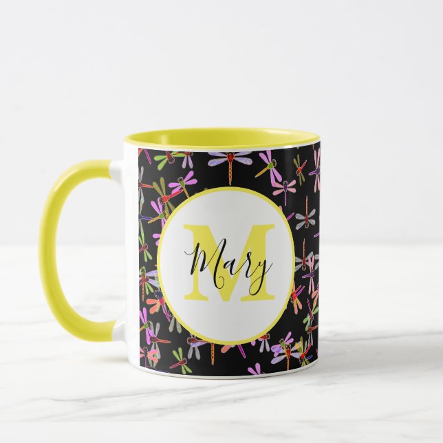 colourful dragonflies personalised mug (Left)