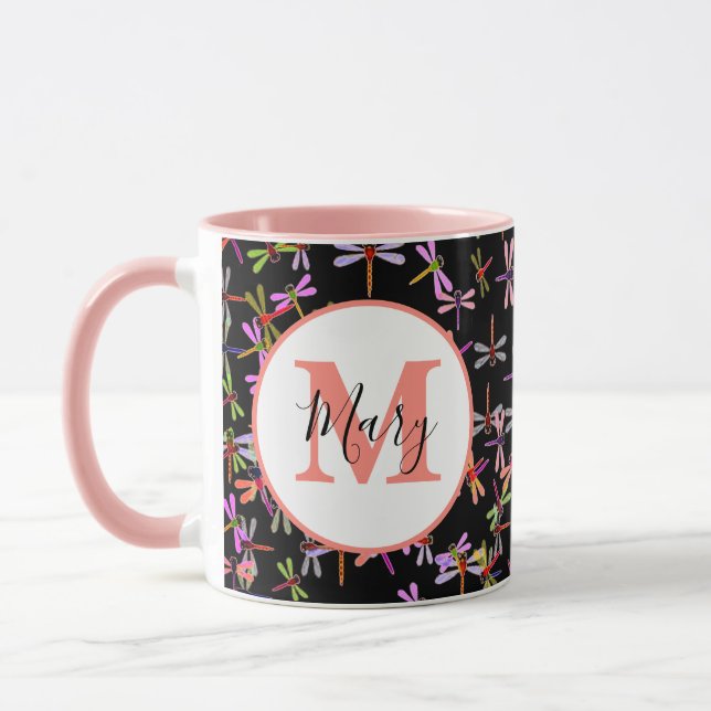 colourful dragonflies personalised mug (Left)