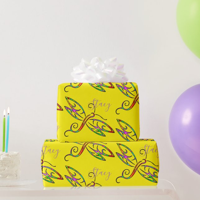 Colourful dragonflies personalised wrapping paper (Party Gifts)
