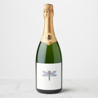 Colourful dragonfly amazing insect sparkling wine label