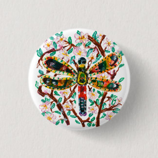 Colourful Dragonfly Among Cherry Blossoms 3 Cm Round Badge