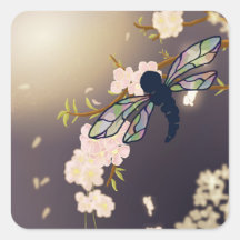 Colourful Dragonfly and Cherry Blossom Painting