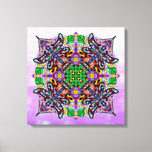 Colourful Dragonfly and Flowers Themed Mandala Art Canvas Print