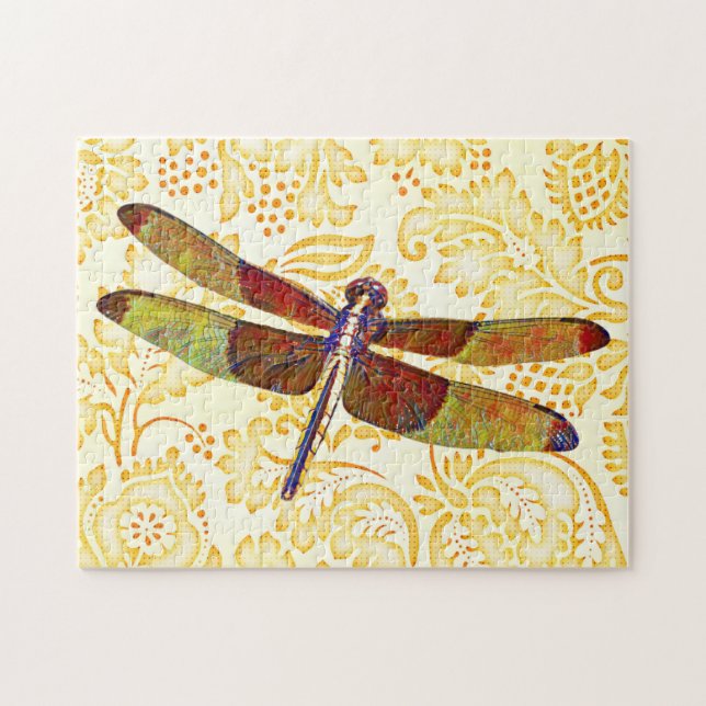 Colourful Dragonfly Art Vintage Style Puzzle (Horizontal)