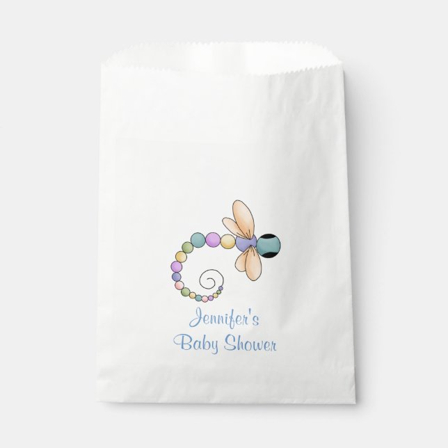 Colourful Dragonfly Baby Shower Favour Bag (Front)