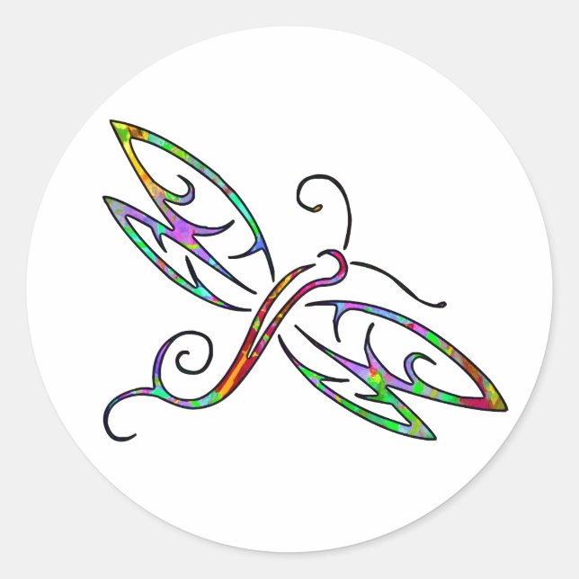 Colourful dragonfly classic round sticker (Front)
