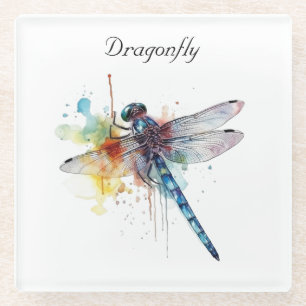 Colourful Dragonfly customisable Glass Coaster
