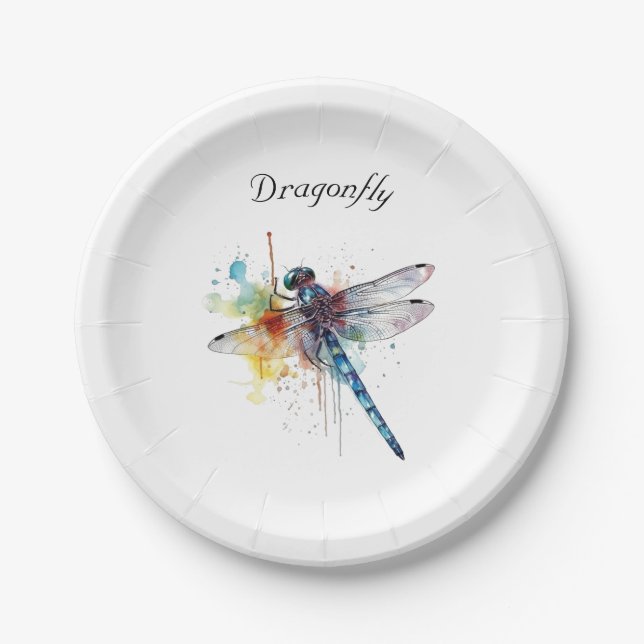 colourful dragonfly customisable  paper plate (Front)