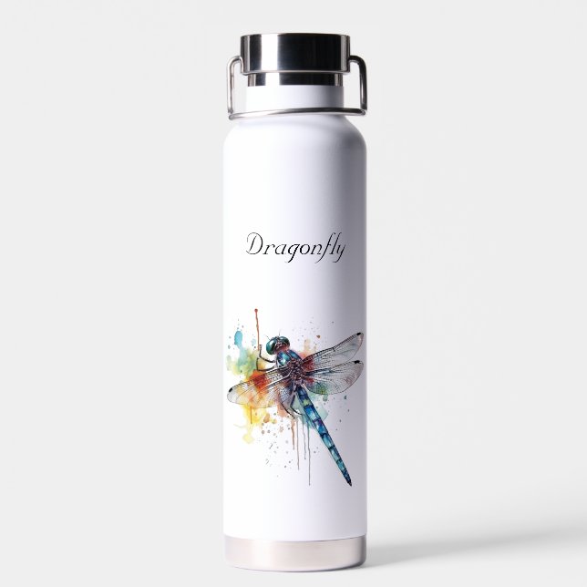 colourful dragonfly customisable  water bottle (Back)