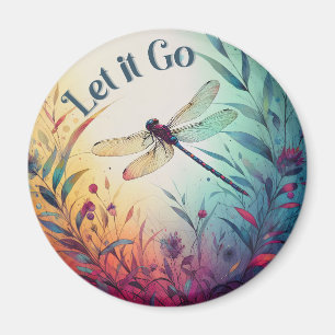 Colourful Dragonfly Floral Let it Go Inspire Quote Magnet