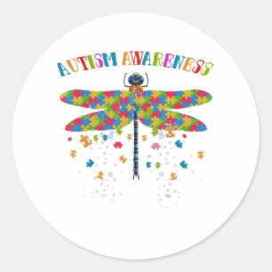 Colourful Dragonfly For Autism Awareness Day Classic Round Sticker