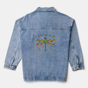 Colourful Dragonfly For Autism Awareness Day Denim Jacket