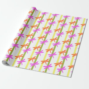 Colourful Dragonfly Pattern Bright Summer Stripe Wrapping Paper