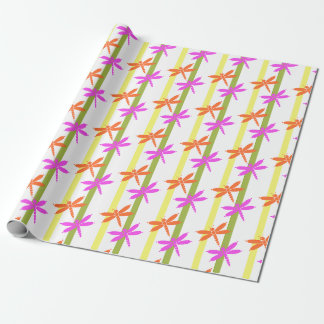 Colourful Dragonfly Pattern Bright Summer Stripe Wrapping Paper