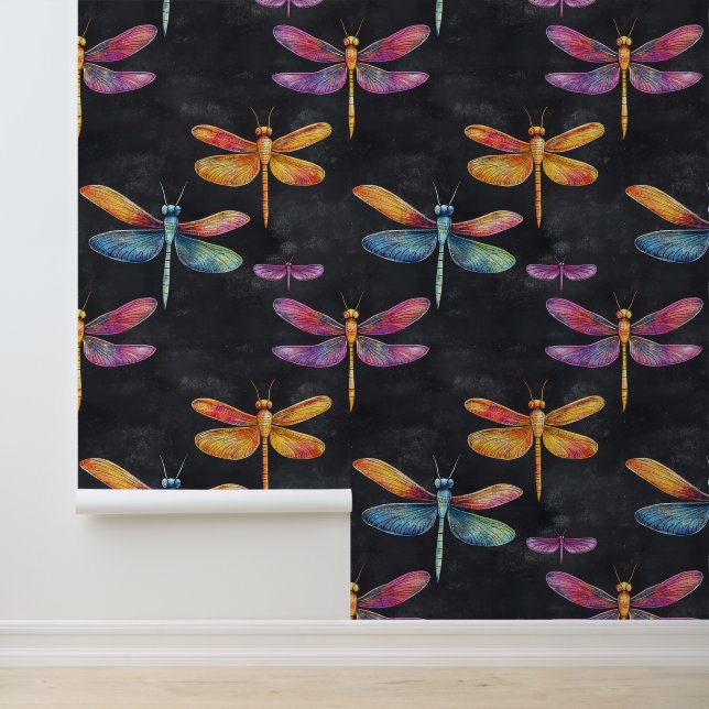 Colourful Dragonfly Pattern Chalk Wall Drawings (Application)