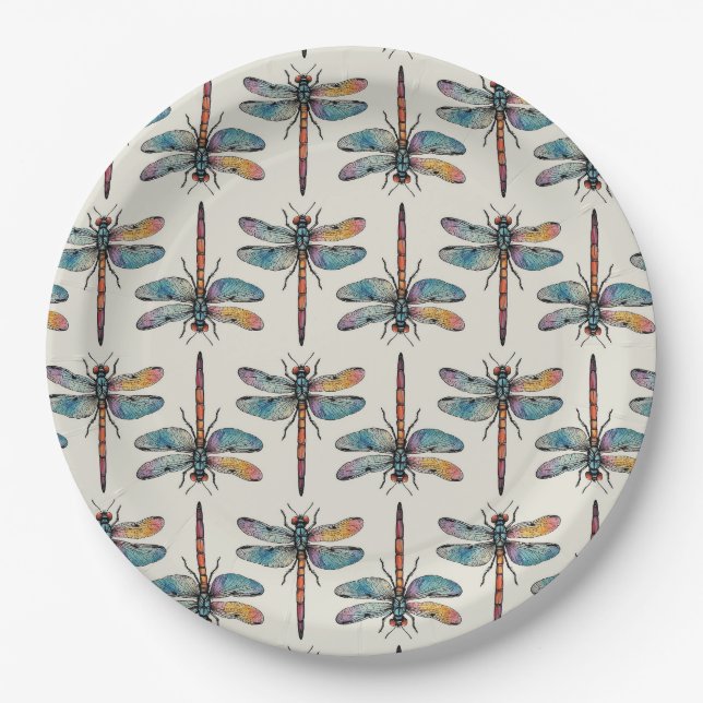 Colourful Dragonfly Pattern Paper Plate (Front)