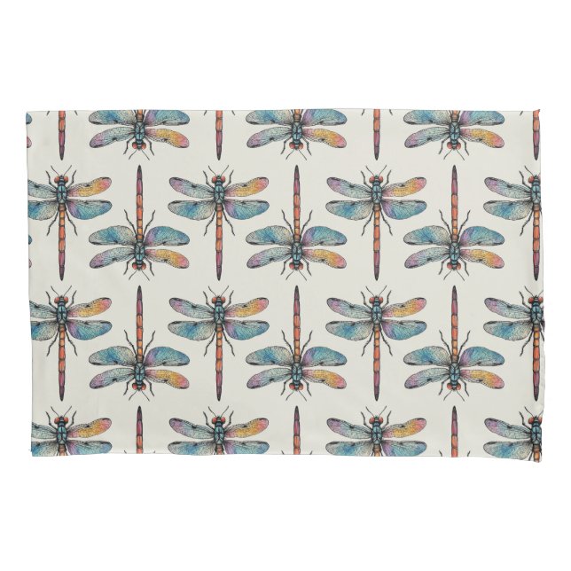 Colourful Dragonfly Pattern Pillowcase (Front-Left)