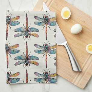 Colourful Dragonfly Pattern Tea Towel