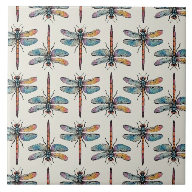 Colourful Dragonfly Pattern Tile (Front)