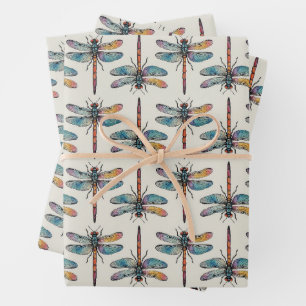 Colourful Dragonfly Pattern Wrapping Paper Sheet