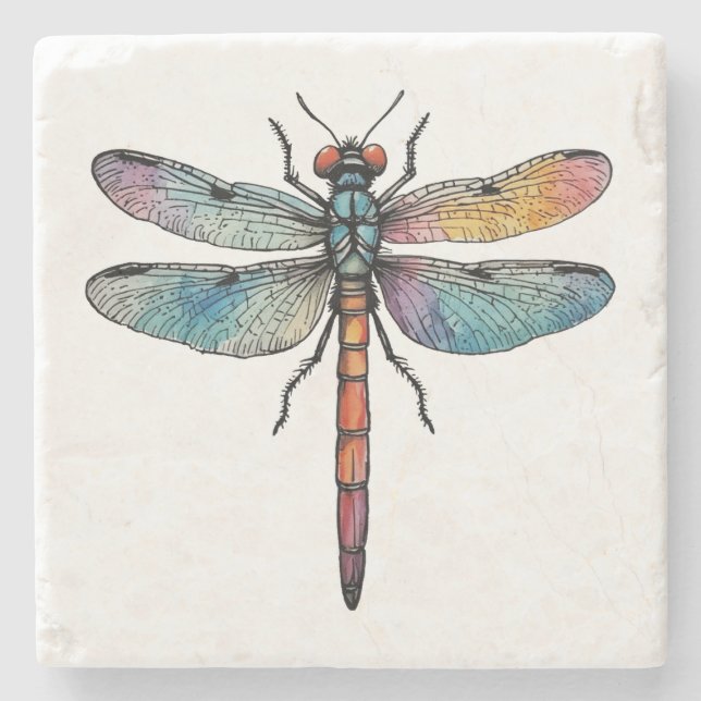 Colourful Dragonfly Stone Coaster (Front)