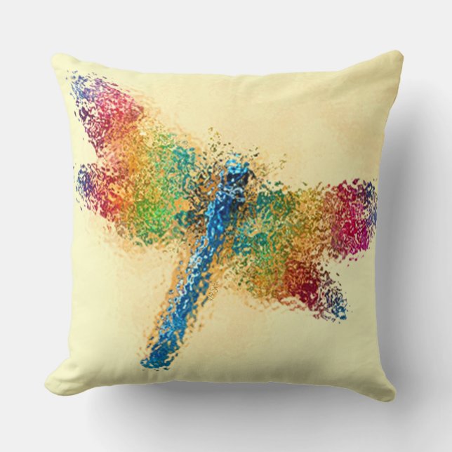 Colourful Dragonfly Yellow Cushion (Front)