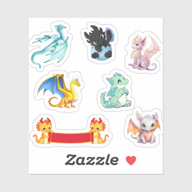 Colourful dragons Custom-Cut Vinyl Sticker (Sheet)