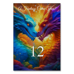 Colourful Dragons in Love Wedding Table Number