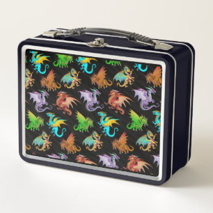 Colourful Dragons Tin Metal Lunch Box