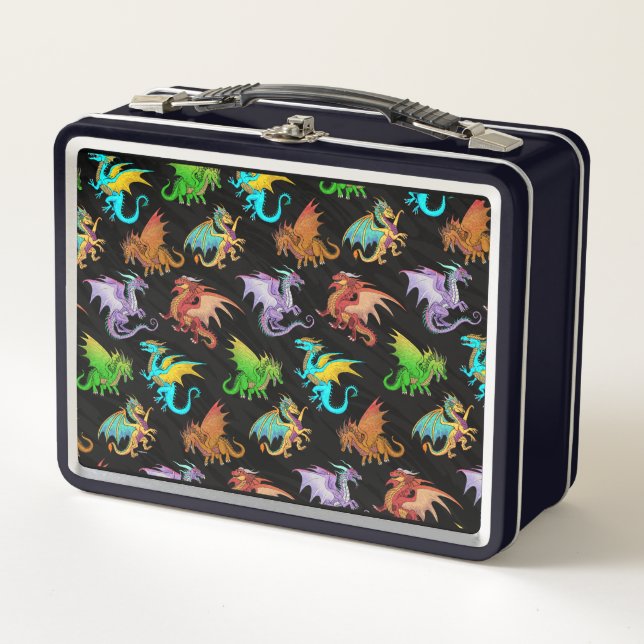 Colourful Dragons Tin Metal Lunch Box (Front)