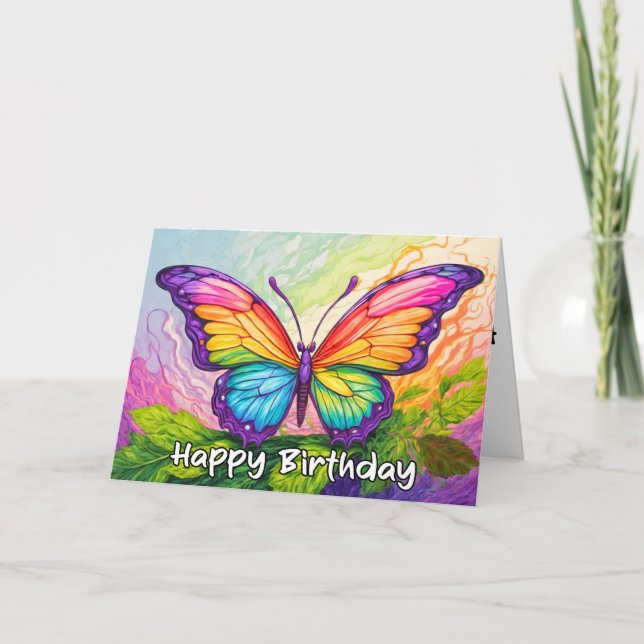 Colourful Drawing Butterfly Happy Birthday Card (Front)