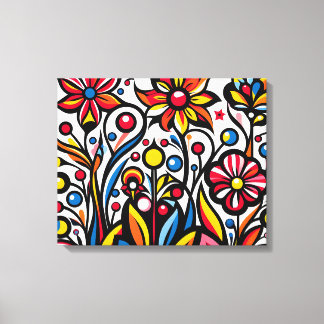 Colourful Drawn Flowers -  Canvas Print