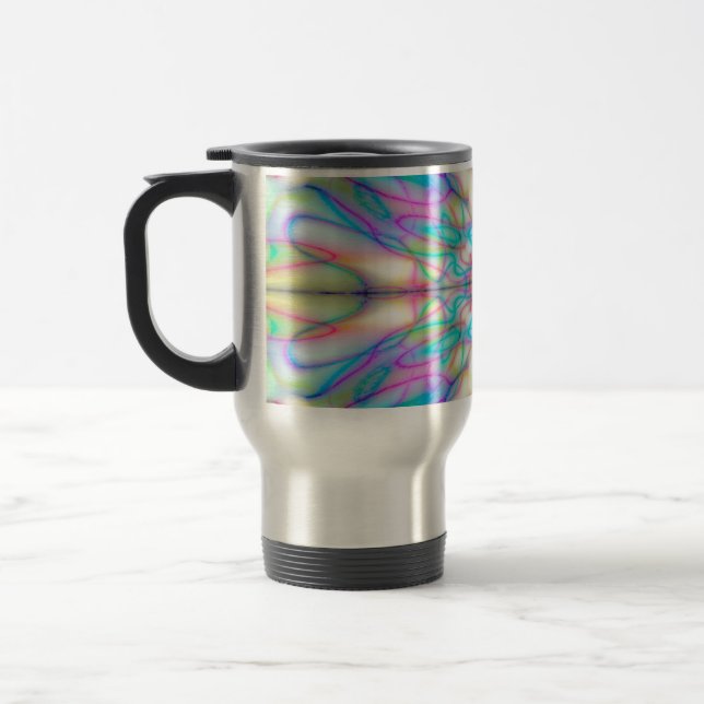 Colourful drawn pattern travel mug (Left)