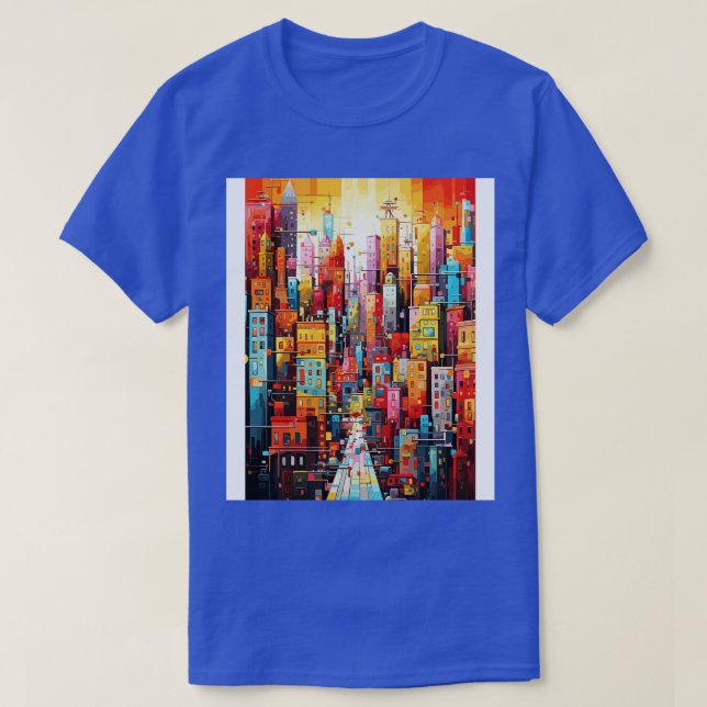 Colourful Dream World Cityscape Abstract Art T-Shirt (Design Front)