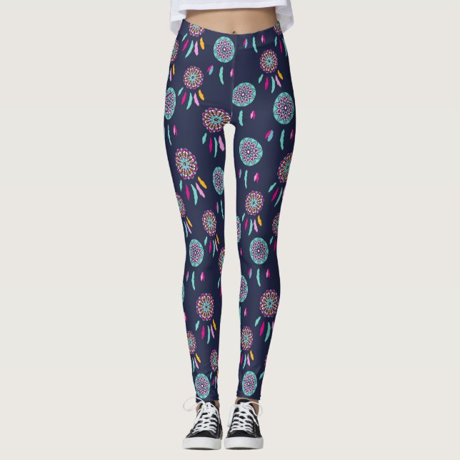 Colourful Dreamcatchers Dark Blue Leggings (Front)