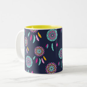 Colourful Dreamcatchers Dark Blue Two-Tone Coffee Mug