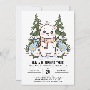 Colourful Dreamy Polar Bear Digital Birthday Invitation