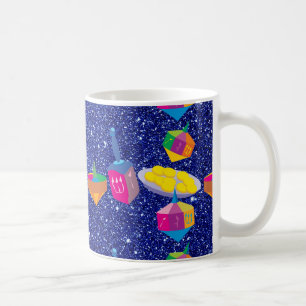 Colourful Dreidels Blue Faux Glitter Coffee Mug