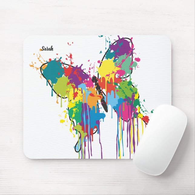 Colourful Drip-Paint Butterfly Mousepad w/ Name (With Mouse)
