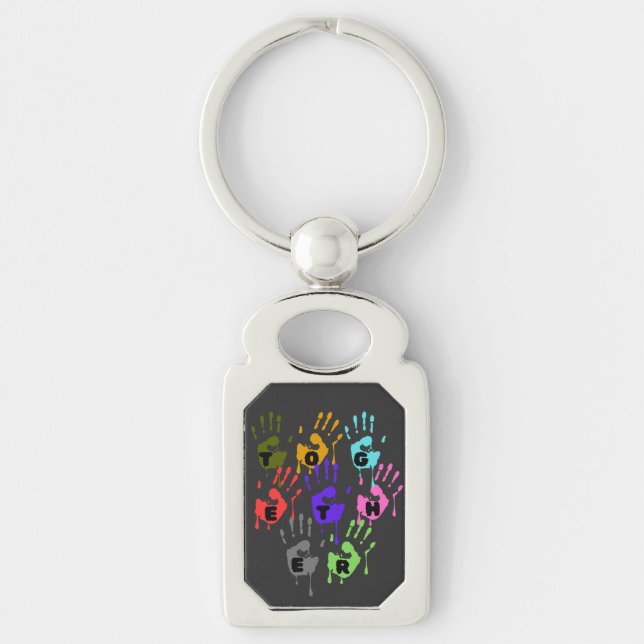 Colourful Dripping Handprints Forming Word Togethe Key Ring (Front)