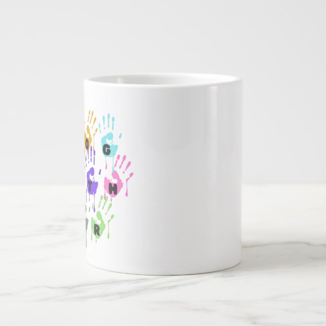 Colourful Dripping Handprints Forming Word Togethe Large Coffee Mug (Front)