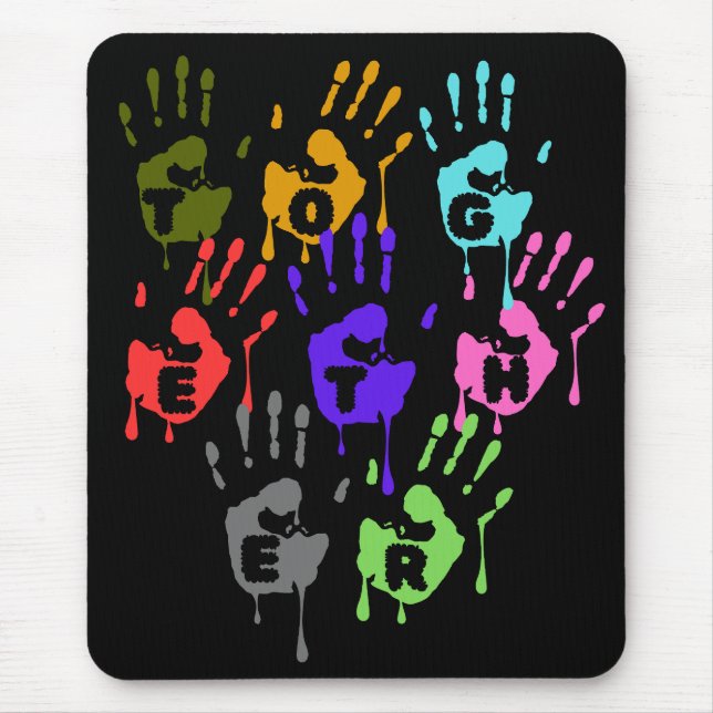 Colourful Dripping Handprints Forming Word Togethe Mouse Mat (Front)