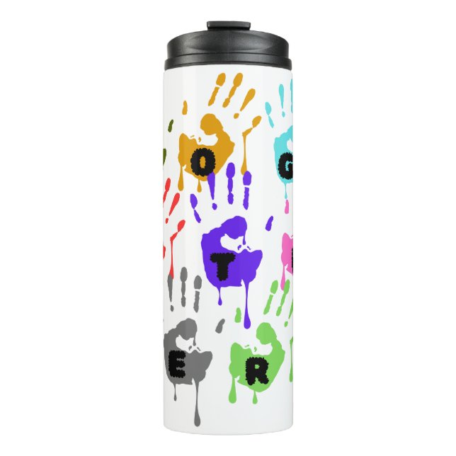 Colourful Dripping Handprints Forming Word Togethe Thermal Tumbler (Front)
