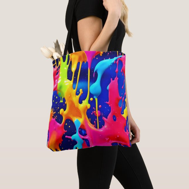 Colourful Dripping Paint Artwork Tote Bag (Close Up)