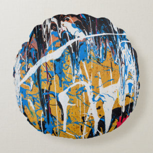 Colourful dripping paint: graffiti wall. round cushion