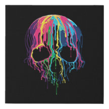 Colourful Drippy Skull Faux Wrapped Canvas Print