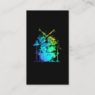 Colourful Drum Set Music Drummer Drumsticks Business Card
