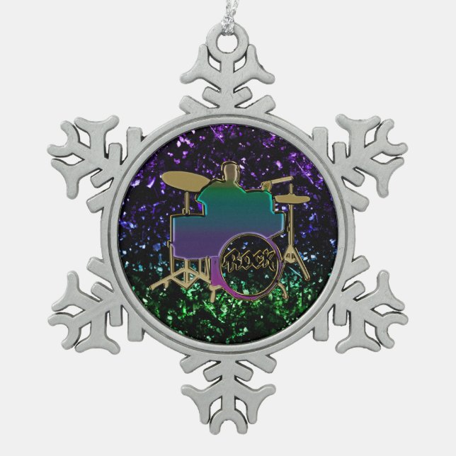 Colourful Drummer on Glitter Music Ornament (Front)