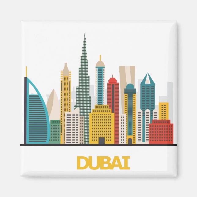 colourful Dubai cartoon landscape Magnet (Front)